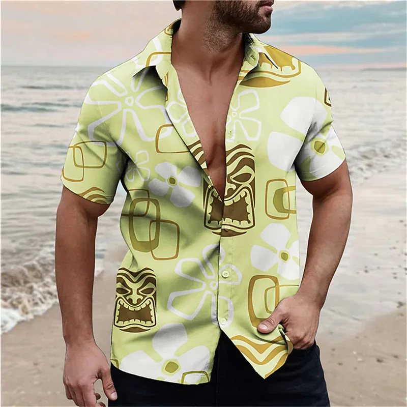 Camisa havaiana extragrande masculina, camisa floral, vintage casual, roupas de manga curta, moda streetwear, Harajuku Tiki, 2024