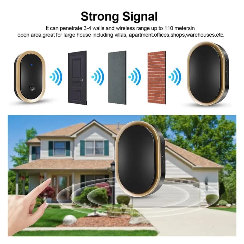 【NUEVO】Kit de timbre inalámbrico inteligente con control remoto de 300M, 60 campanas, funciona con pilas, fácil instalación, ideal para el hogar y la oficina