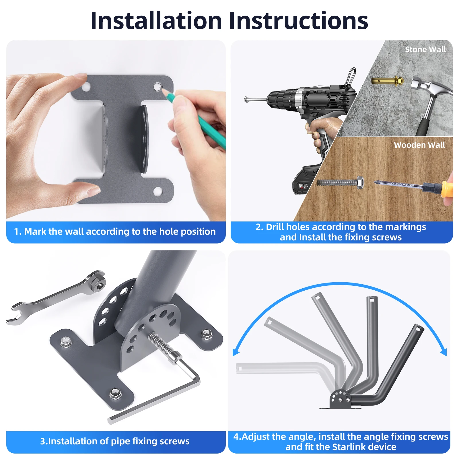Starlinkv2用の調整可能な壁取り付けキット,耐候性,防風,インターネット用