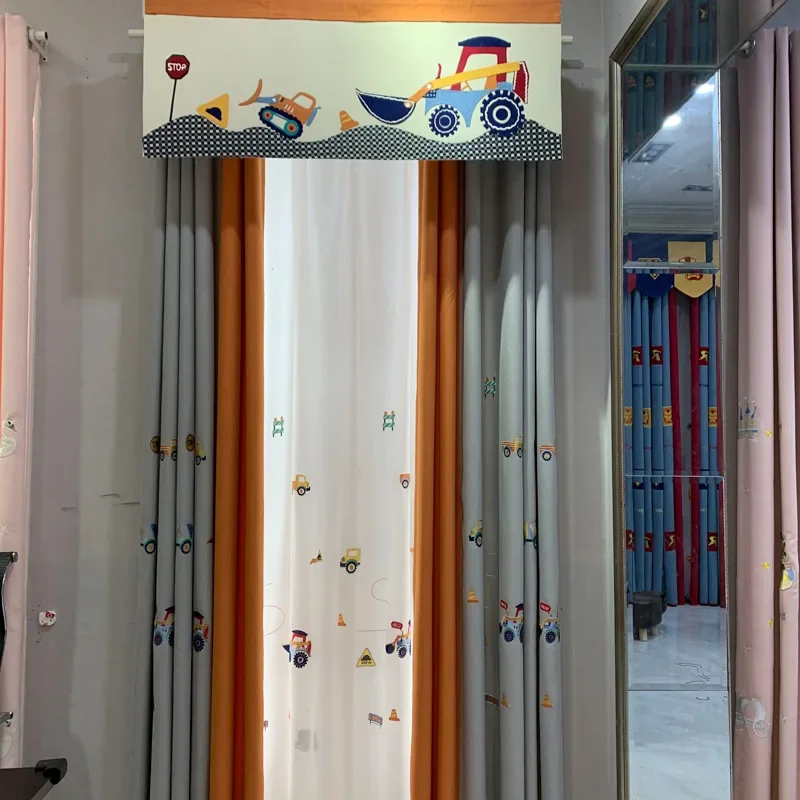الراقية غرفة الأطفال الصبي غرفة حفارة سيارة التطريز خياطة الستائر لغرفة النوم مخصص المنتج النهائي