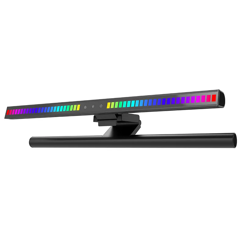 USB Dual Head Screen Hanging Light Bar, Eye-Care Lamp,USB RGB Music Pickup Light, Sound Control Gaming Ambient Light for PC