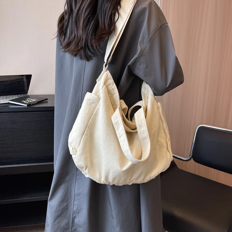 

Large Capacity Canvas Shopper Bags For Women Solid Ladies Handbag Casual Tote Fashion Female Shoulder Bag Travel Crossbody Bag