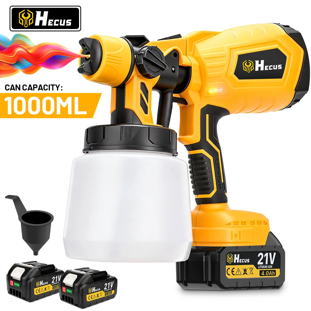 Pistolet de pulvérisation électrique sans fil Hecus 1000ML HVLP, pulvérisateur de peinture multifonctionnel portable pour revêtement de meubles en acier, aérographe, outil électrique pour bricolage domestique, compatible avec batterie Makita 18V