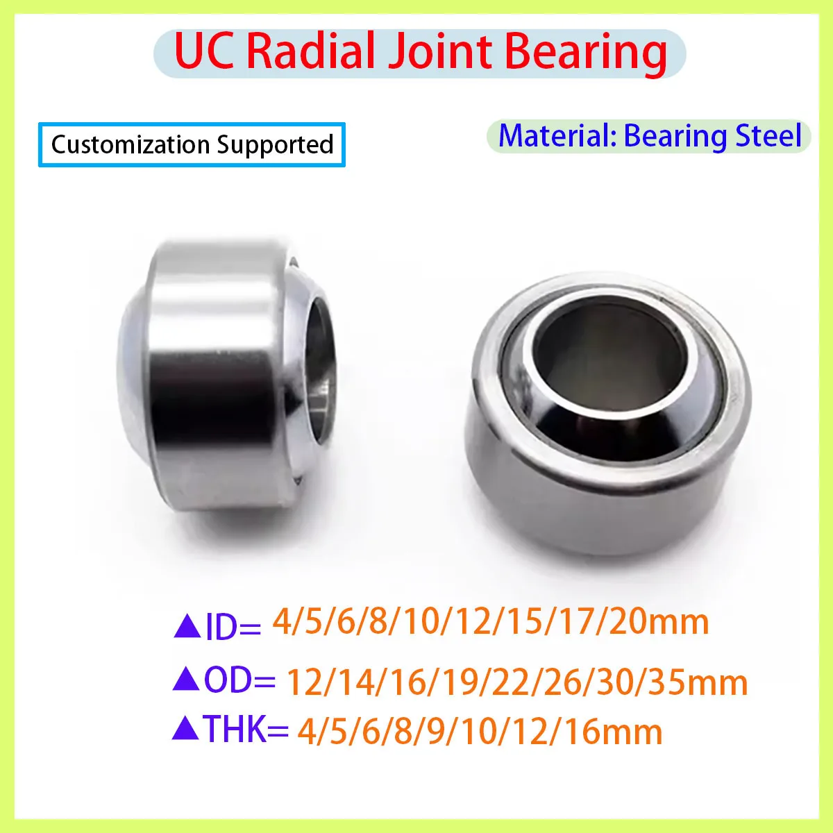 

UC Self-lubricating Spherical Sliding Bearing Inner Diameter 4/5/6/8/10/2/1517/20mm