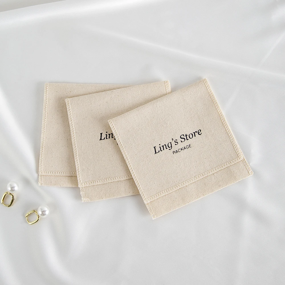 Personalized Cotton Muslin Canvas Jewelry Envelope Flap Bag Gift Packaging Wedding Favors Rings Earrings Bracelet Perfume Sachet