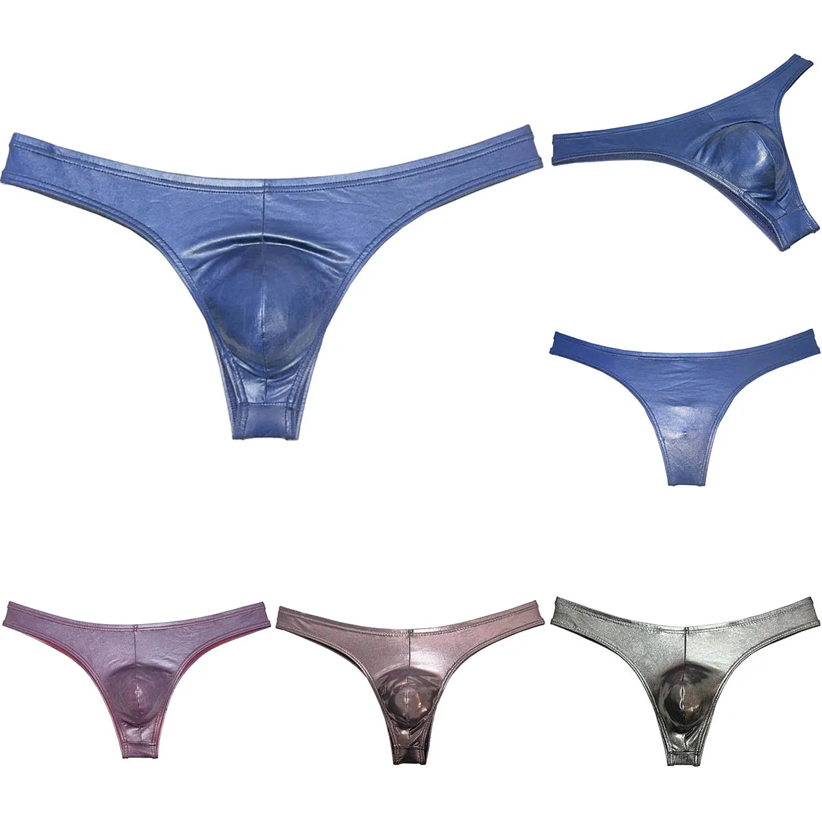 

Блестящие трусы-бикини, мужское нижнее белье, улучшающая сумка, трусы с низкой посадкой, трусики с мокрым эффектом, мужские стринги-тики, однотонные металлические трусы