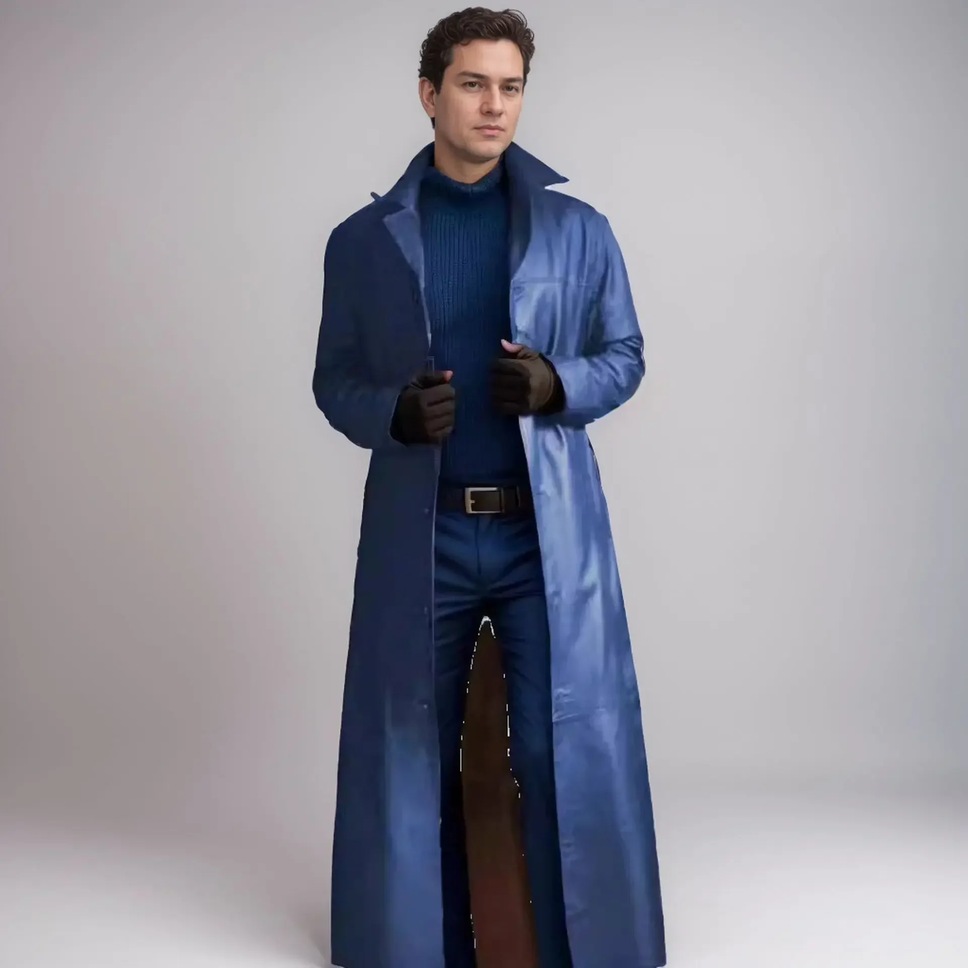 Autumn American Male God Fashion Temperament Solid Color Slim Fit Leather Extended Leather Coat New Men\'s Outerwear Coat S-5XL