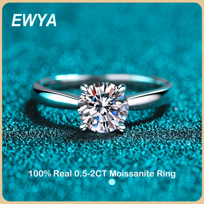 

EWYA Classic D Color 4 Prong 0,5-2ct кольца с муассанитом для женщин, Изящные Ювелирные изделия, S925 Стерлинговое Серебро, бриллиантовое кольцо, обручальное кольцо, подарок