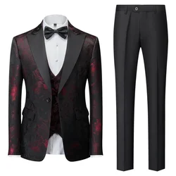 Smoking Casual Masculino, Vestidos de Flores de Casamento, Blazers, Jaqueta, Calças, Colete, Terno Estampado, Slim Fit, 4XL, 5XL, Novo, Conjunto 3 Pcs