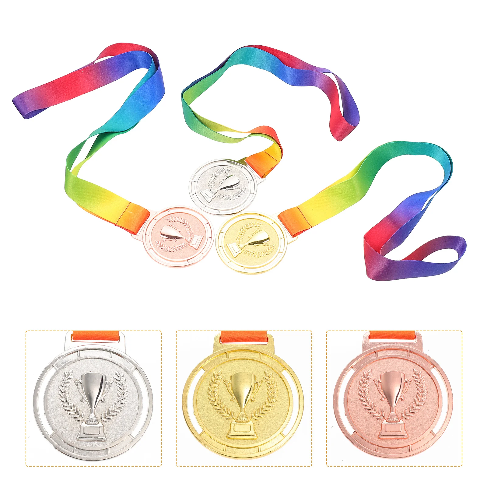 

3 Pcs Metal Award Medals Zinc Alloy Gold Sports Competition Trophies Display Case Kids Gift Medal Symbol Success Achievement