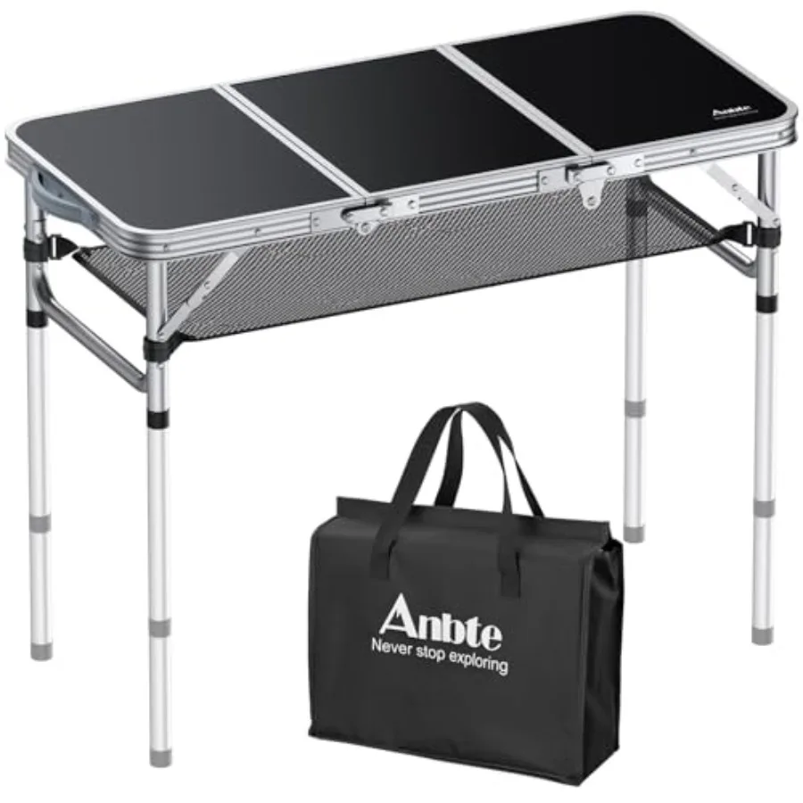 

Folding Camping Table with Storage Net, 3Feet Camping Table Aluminum Folding Table with 3 Adjustable Height Max 27.1 Inch Picni