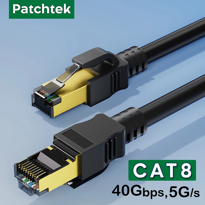 Patchtek Cat8 Lan 40G RJ45 Ethernet Cable Networking 0.2M-20M SSTP 28AWG Twisted Pairs 2000Mhz Internet Lan Cord for Laptops PS