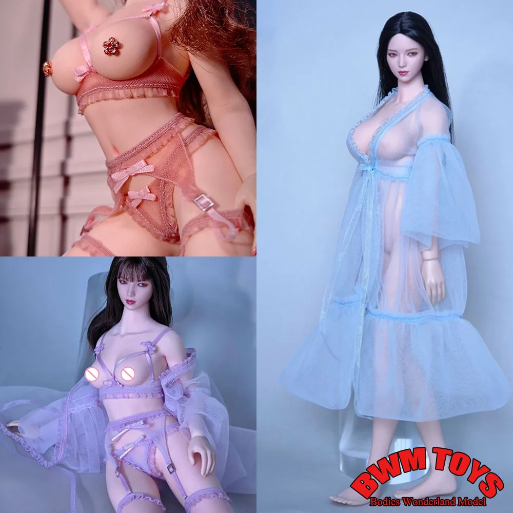 

4 Colors 1/6 Scale Sexy Women's Underwear Bra Thong Set Dressing Gown Long Mesh Rope Model for 12Inch Female Action Figure Model