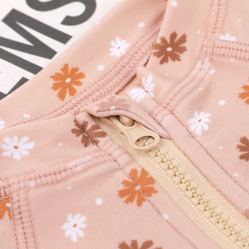 1-2 Years Baby Girls Summer One Piece Swimsuit Cute Floral Zipper Long Sleeve Baby Swimwear UV Protection Baby Girl Bathing Suit