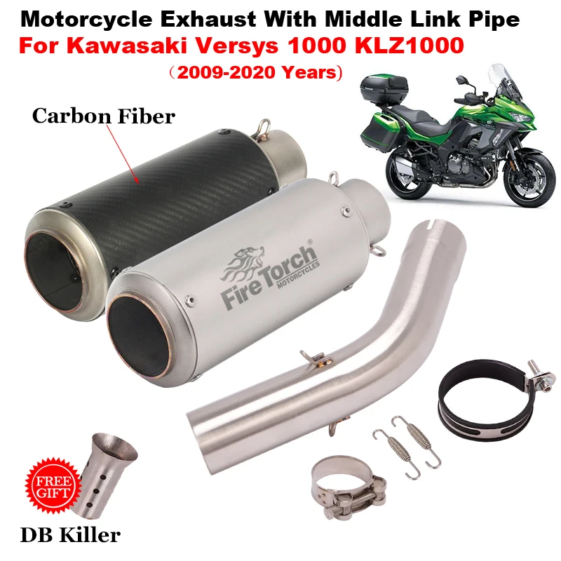 

Slip On For Kawasaki Versys 1000 KLZ1000 2019 2020 Motorcycle Exhaust System Escape Middle Link Pipe Carbon Fiber Moto Muffler