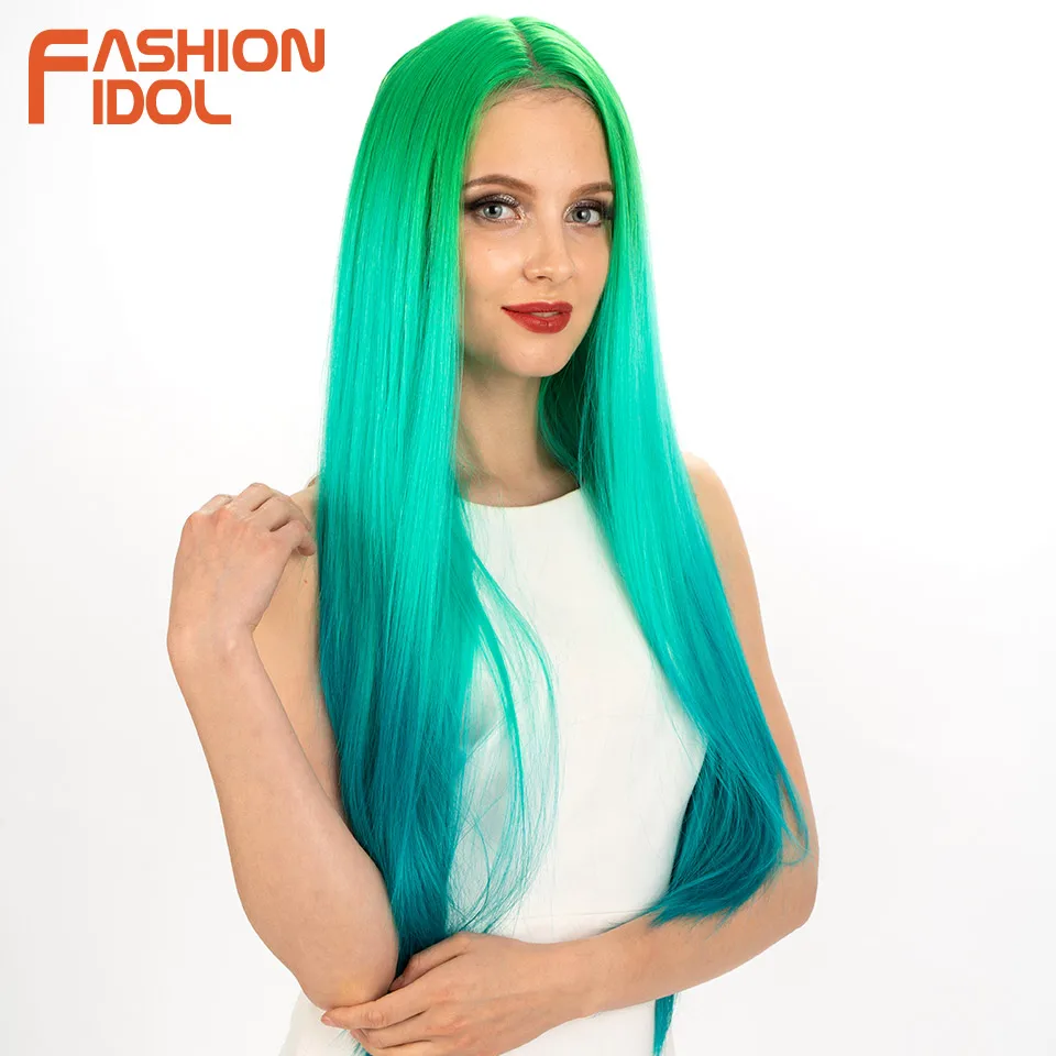 FASHION IDOL Synthetic Lace Wig Straight Wig Lolita Green Blue Mint Blonde Lace Wigs Cosplay 30