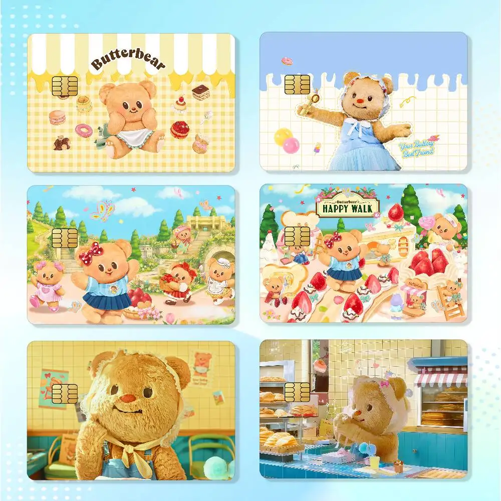 Cute Cartoon B-Butterbear Matte Card Stickers For Credit Cards Debit Cards And Transit Cards 4Pcs