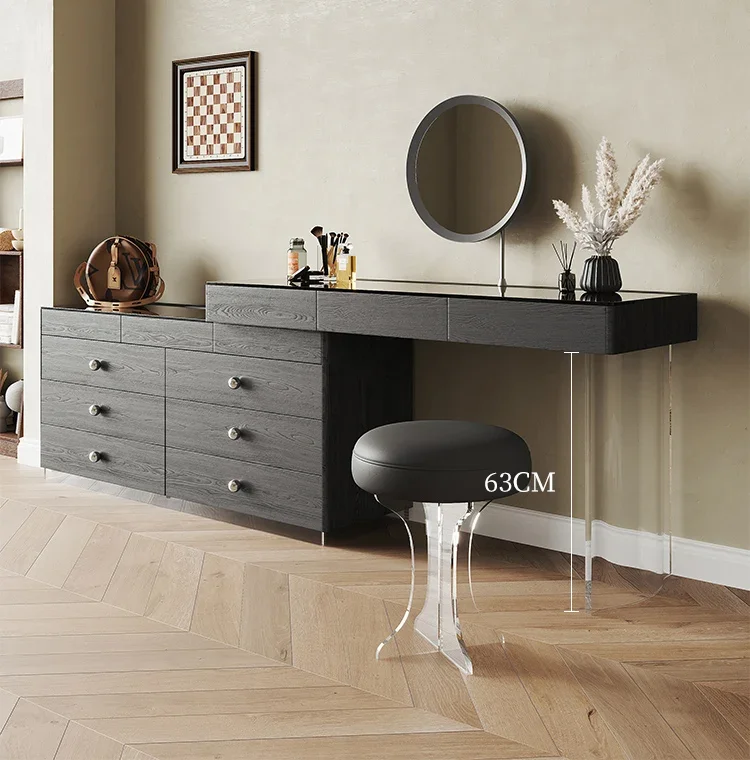 

Simple Retro Integrated Dresser Retractable Rotating Large Capacity Makeup Table Designer Furniture