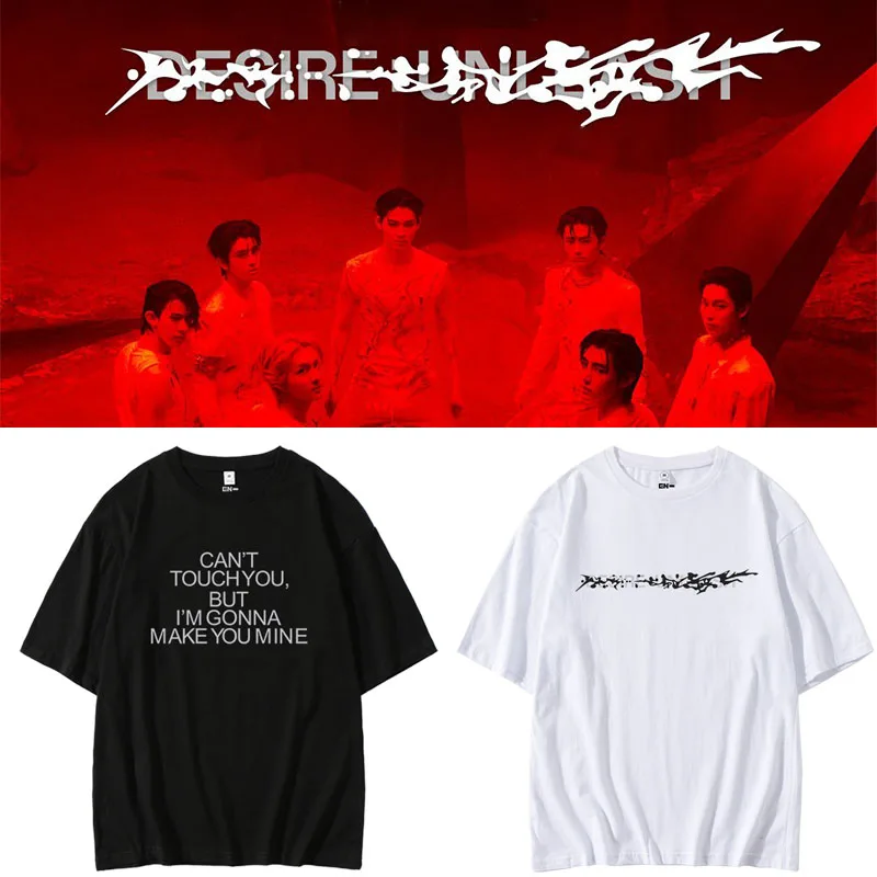 

ENHYPEN Desire Unleaed Loose Fit Cotton round Ne ort Sve T-irt ex Summer Faion Clothing Youth Culture