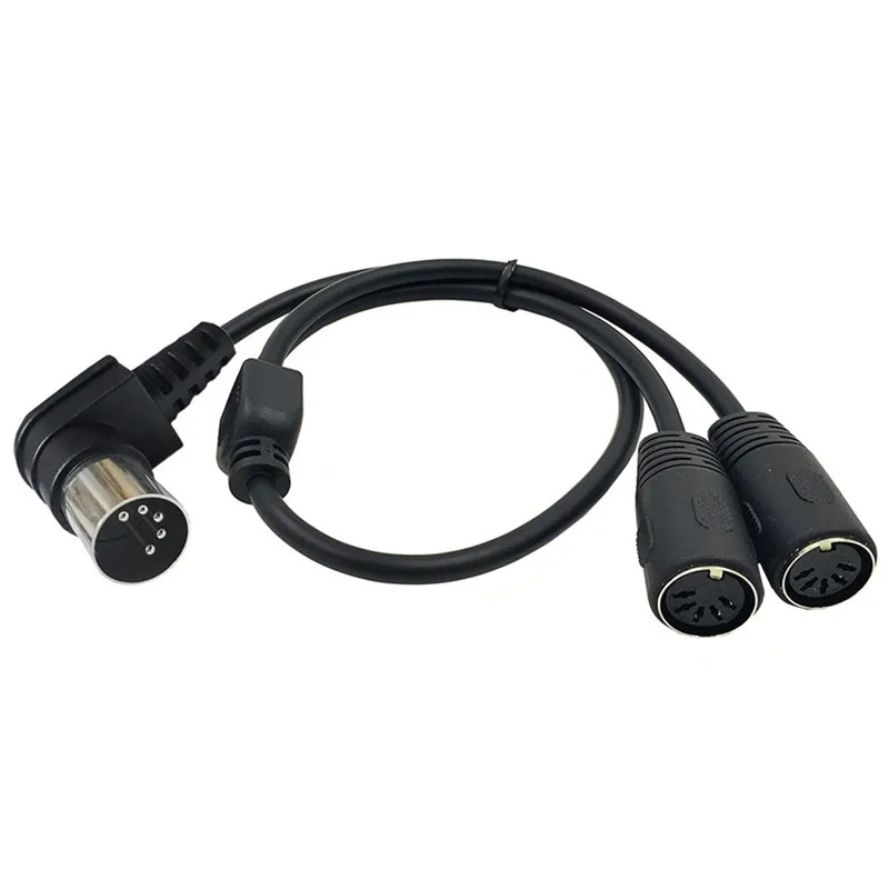 90 Degree Angled MIDI 5 Pin Din Male to Dual 2 x DIN 5Pin Female Extension Audio Cable Y Splitter 0.5m