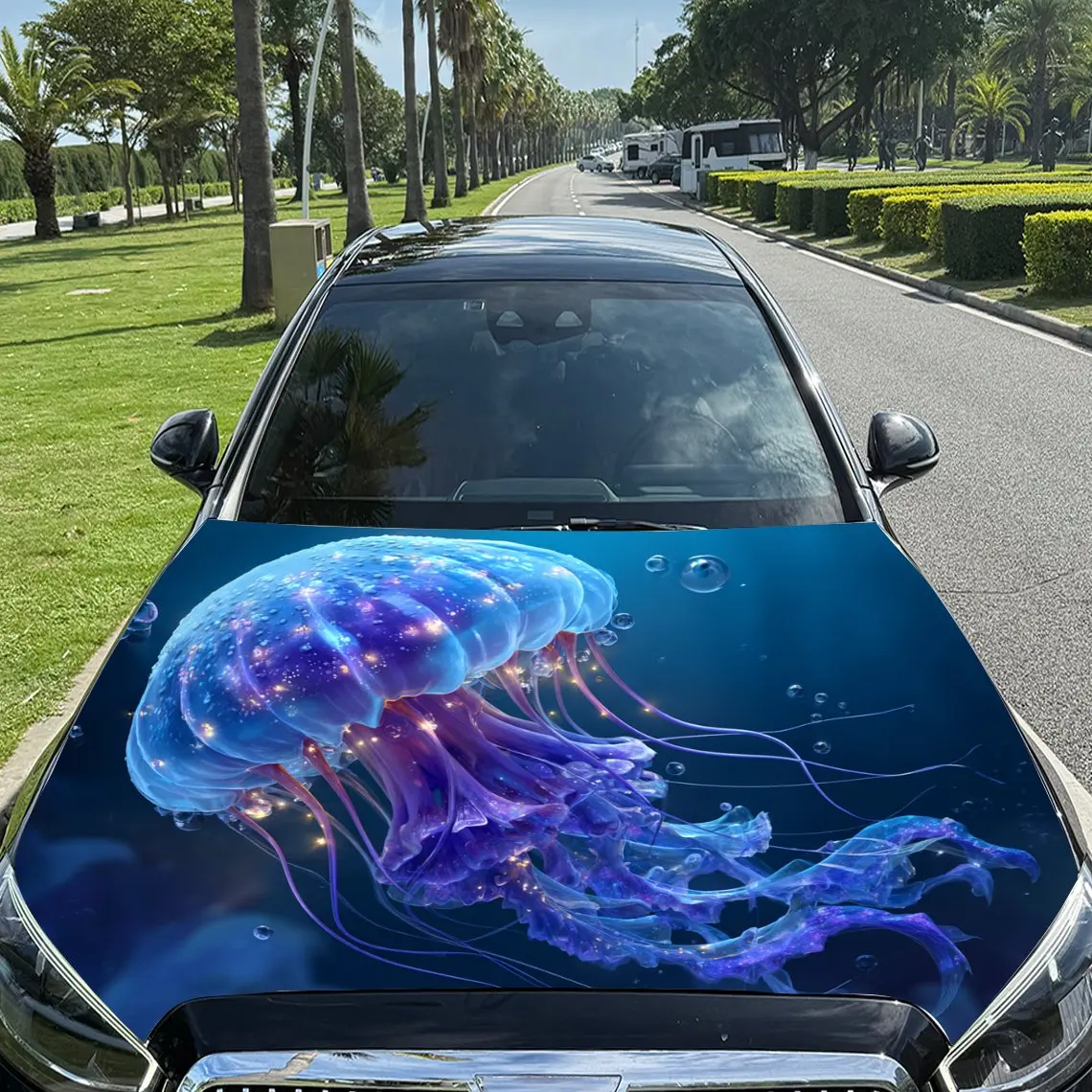 

Dreamy Deep - Sea Style Translucent Jellyfish Pattern car hood stickers, waterproof self-adhesive, scratch resistant, easy to st