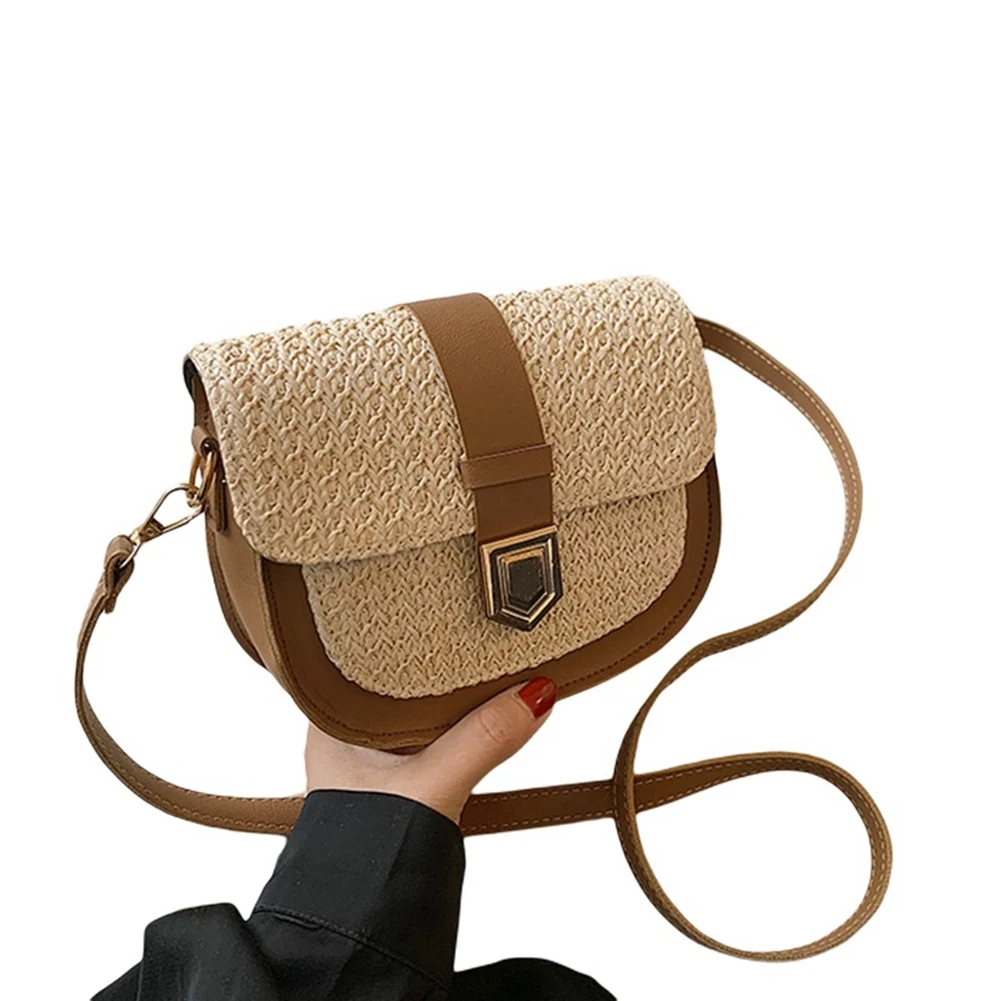 Straw Bag Woven Bag Female Simple and Fresh One-Shoulder Messenger Bag Western Saddle