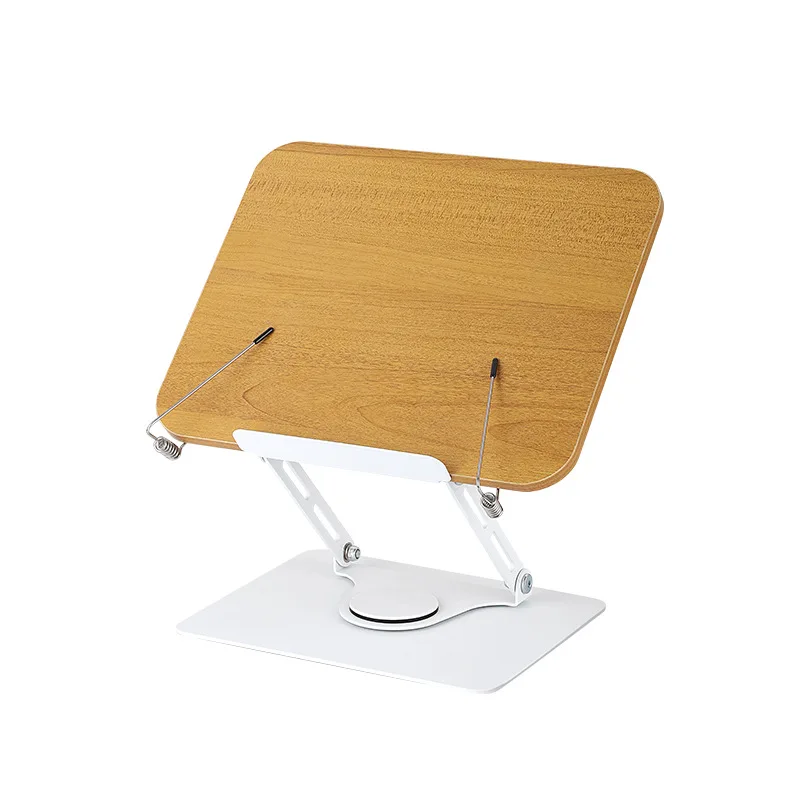 

Hot 360 Rotation Metal Wood Adjustable Angle Height Foldable Laptop Book Reading Holder with Fix Clip