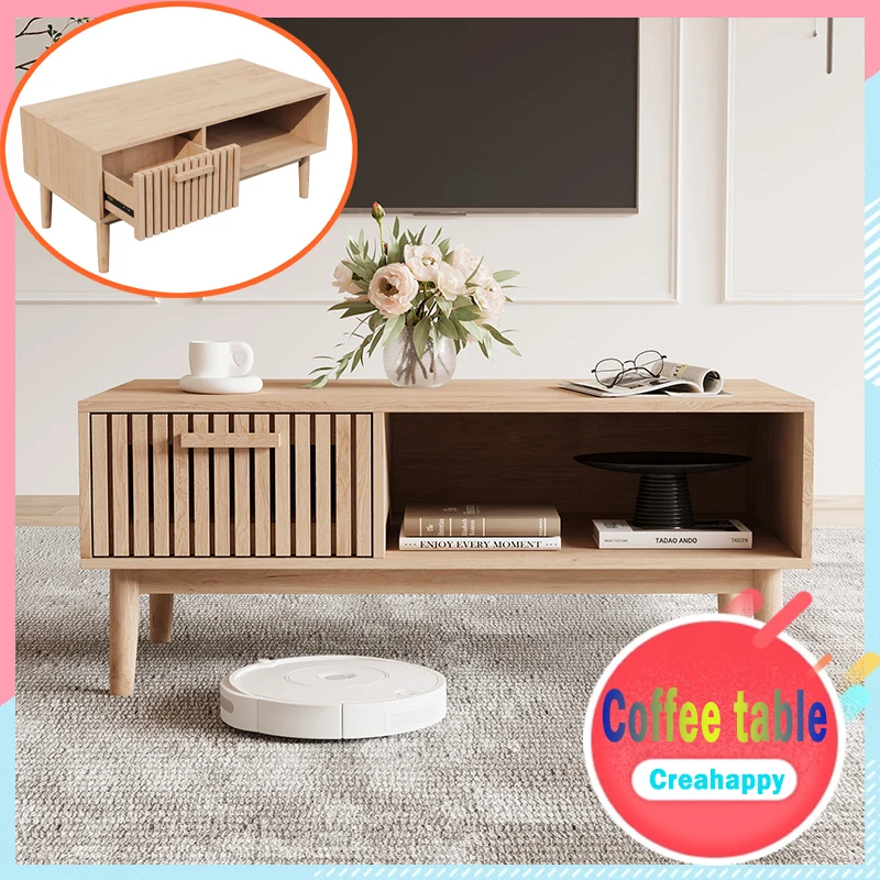 

Creahappy Coffee Table, Natural Style Series, Modern Furniture Coffee Table with Drawers, 100 x 50 x 43 cm, Brown