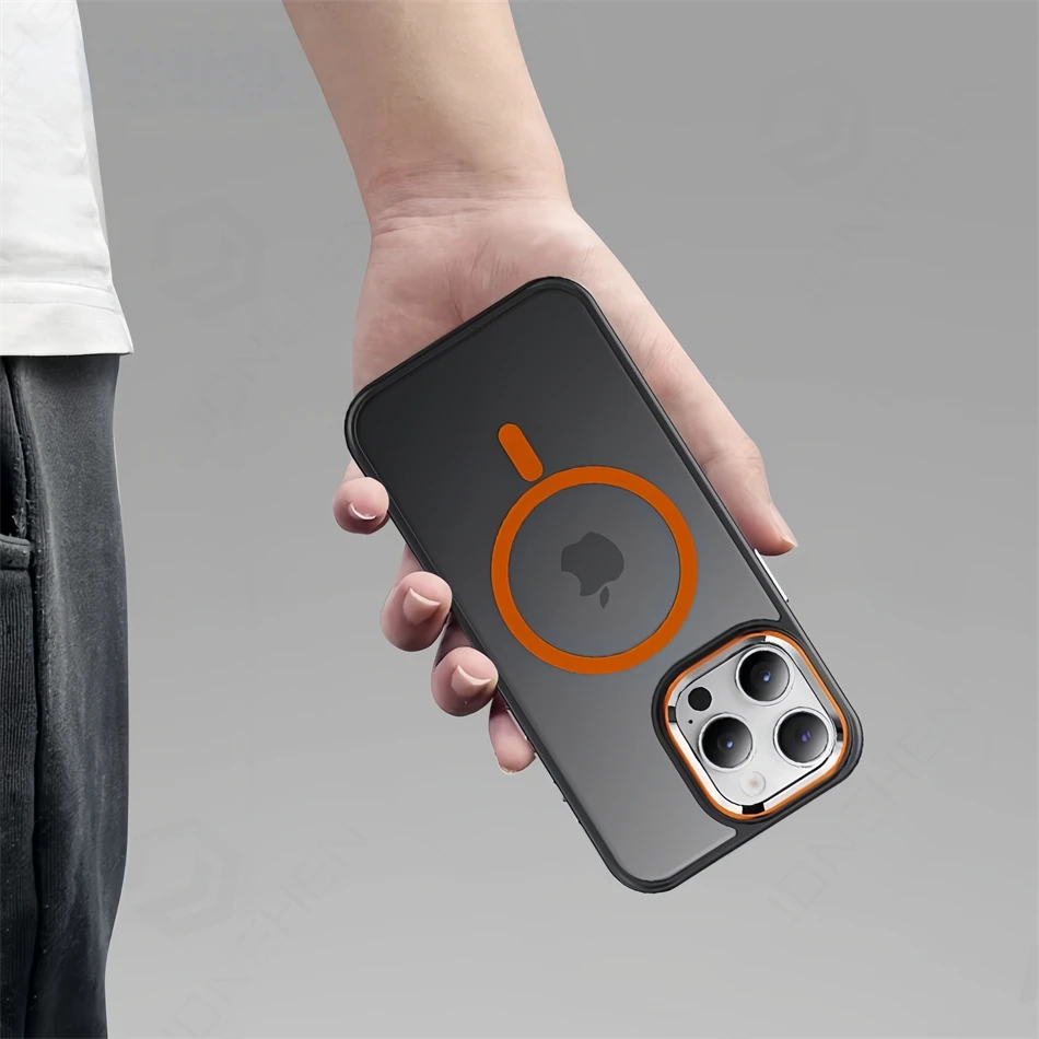 Custodia per armatura antiurto traslucida antiscivolo di lusso per iPhone 12 13 14 15 16 Pro Max per custodia wireless compatibile Magsafe Funda