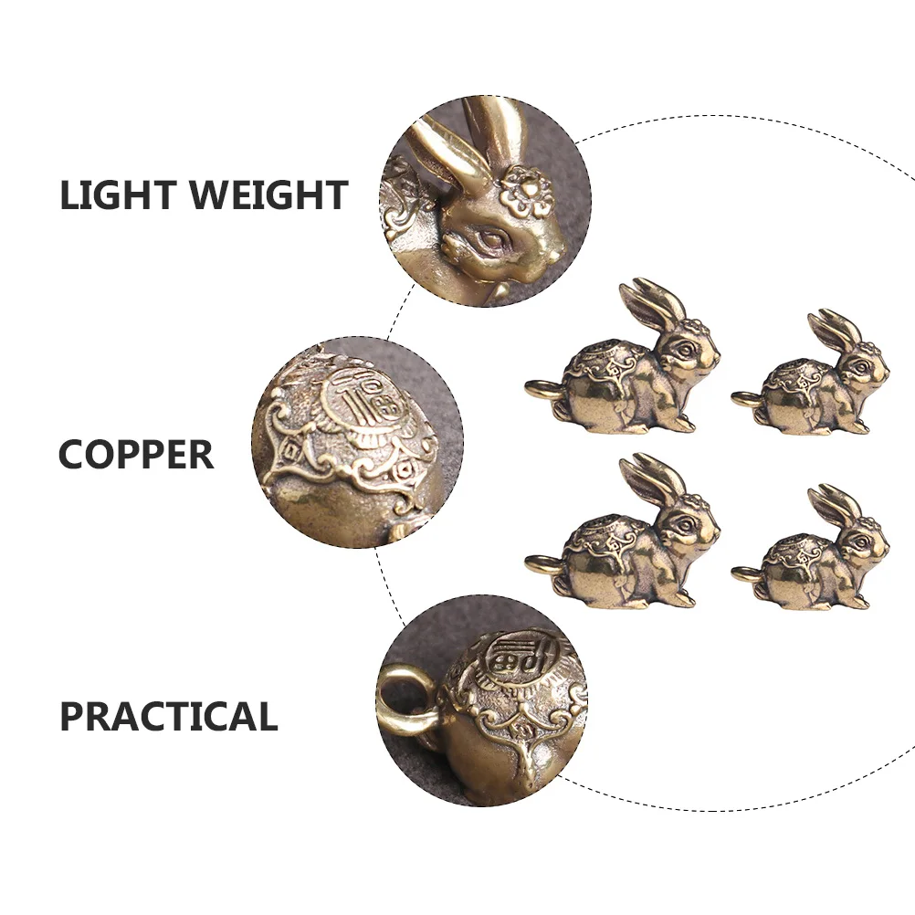 

Copper Rabbit Keychain Pendants Engraved Pattern Decorative Accessories Multiuse Easter Gifts Fall Retro Style Home Bunny Ring