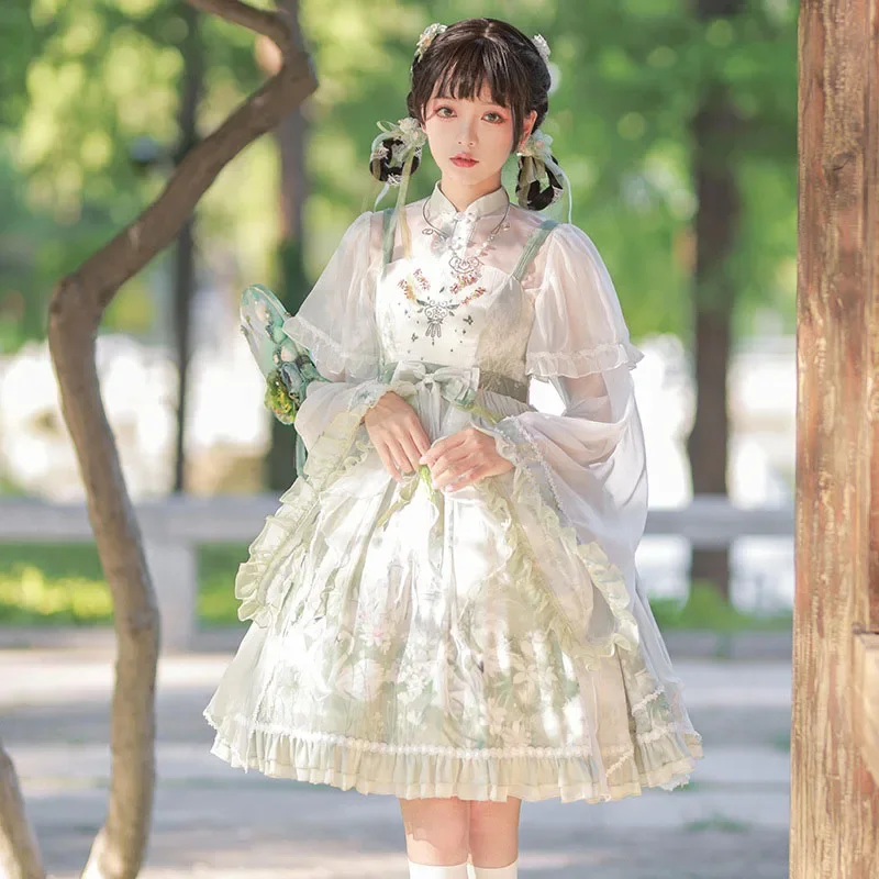 New fresh green Swan Castle ~ Chinese style retro elegant original Lolita cute Princess bow Lolita dress