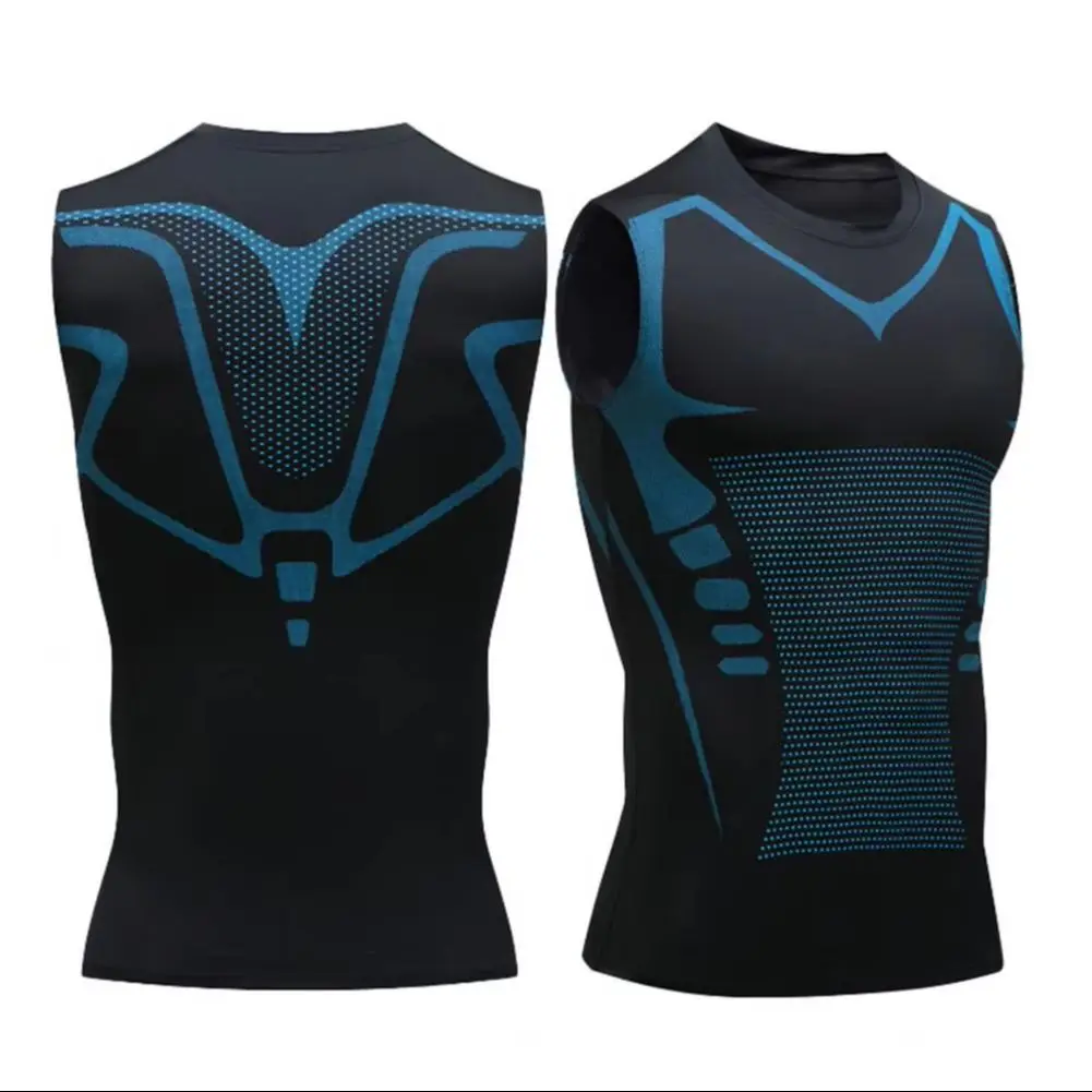 

Мужской спортивный жилет M-4XL, облегающий крой, высокая эластичность, с круглым вырезом, быстросохнущий компрессионный жилет без рукавов, формирующий тренажерный зал, бег, корзина