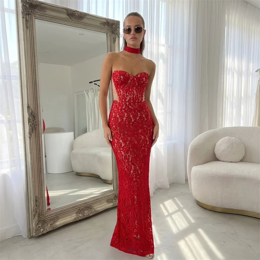 

Lorrtta Lace Strapless Red Mermaid Evening Dress 2026 Prom Dress Formal Ladies Premium Beautiful Formal Evening Customized