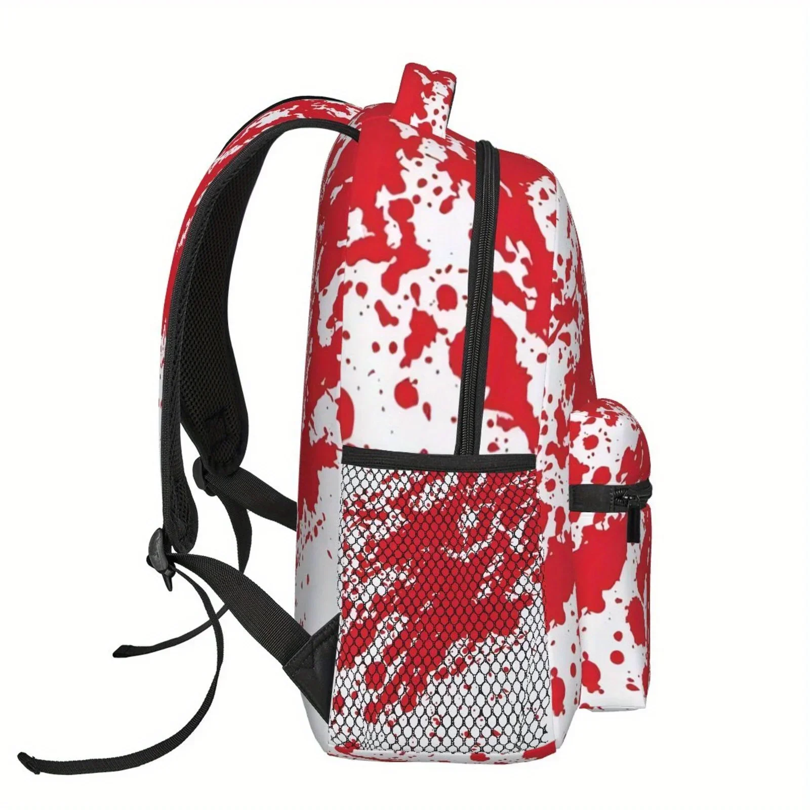 Custom Bag 1pc Red & White Abstract Art Backpack - Large Capacity, Lightweight Durable Polyester Fiber Laptop Bag With Zipper Cl
