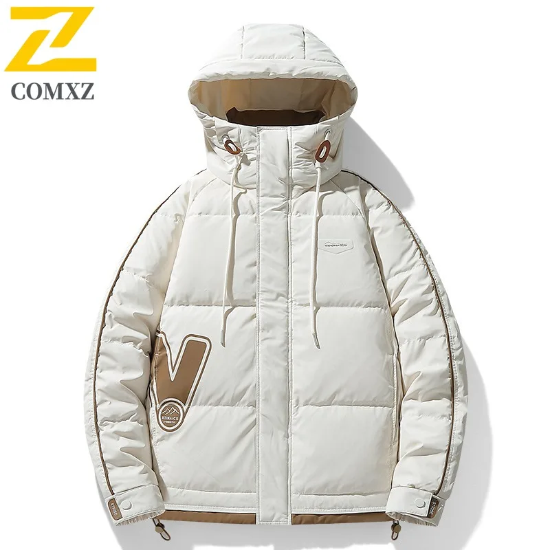 COMXZ الرجال أسفل سترة فاخرة مقنعين الكورية نمط خفيفة الوزن الدافئة سترة الترفيه التخييم الباردة مقاومة الشتاء أسفل معطف #1