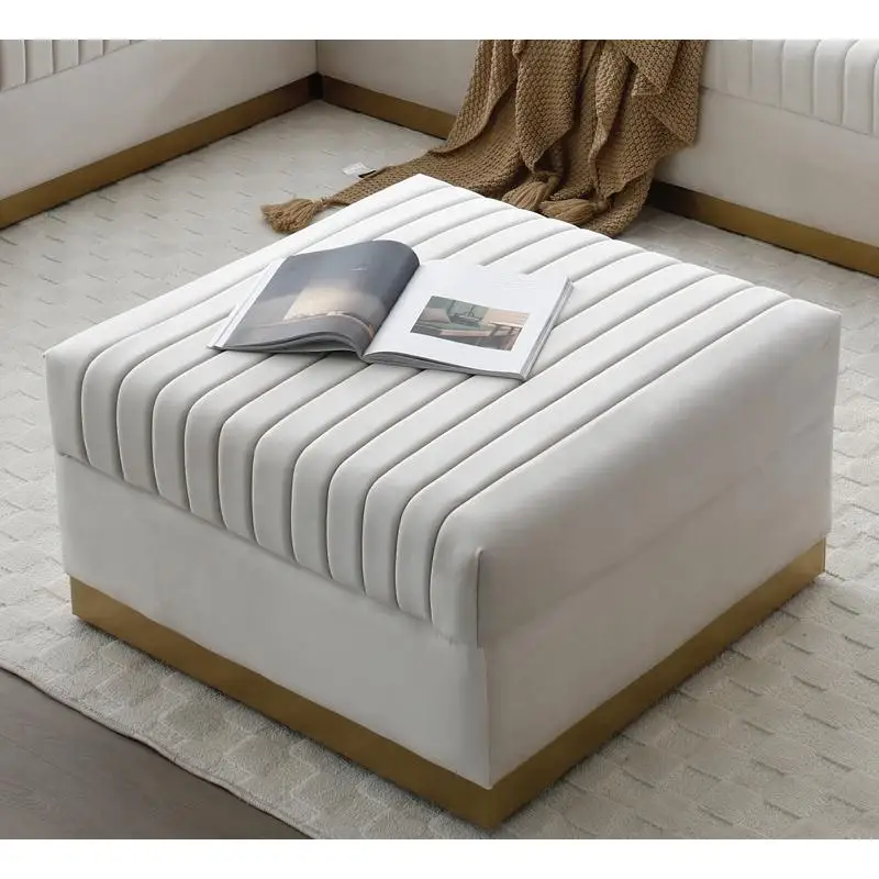 

Contemporary Vertical Channel Tufted Velvet Oversized Ottoman Modern Upholstered Foot Rest for Living Room or Apartment Beige