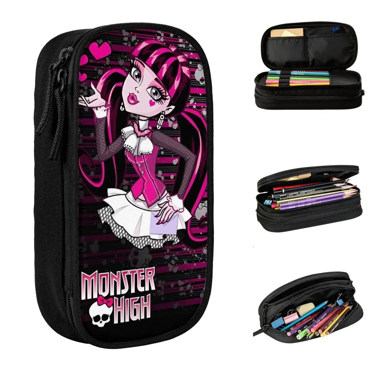 

Пенал Monster High в стиле аниме Draculaura, забавная коробка для ручек с героями мультфильмов, сумки для девочек и мальчиков, большая вместимость, школьный подарок, пенал