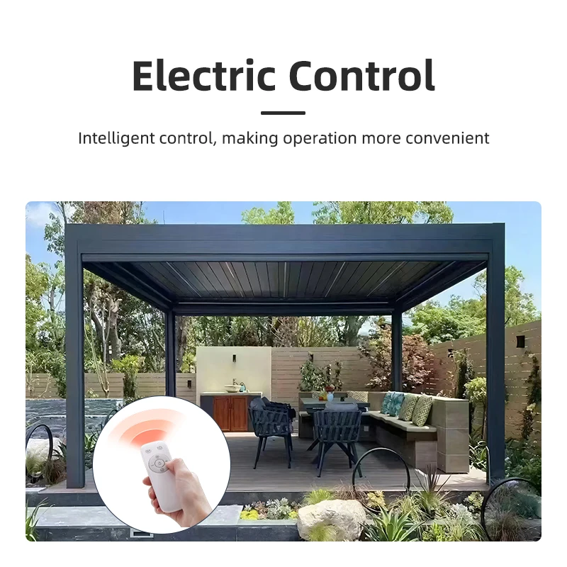 All-Weather Powder Coated Aluminum Motorized Gazebo For Four-Season Climate Zones Balcony & Garden Use