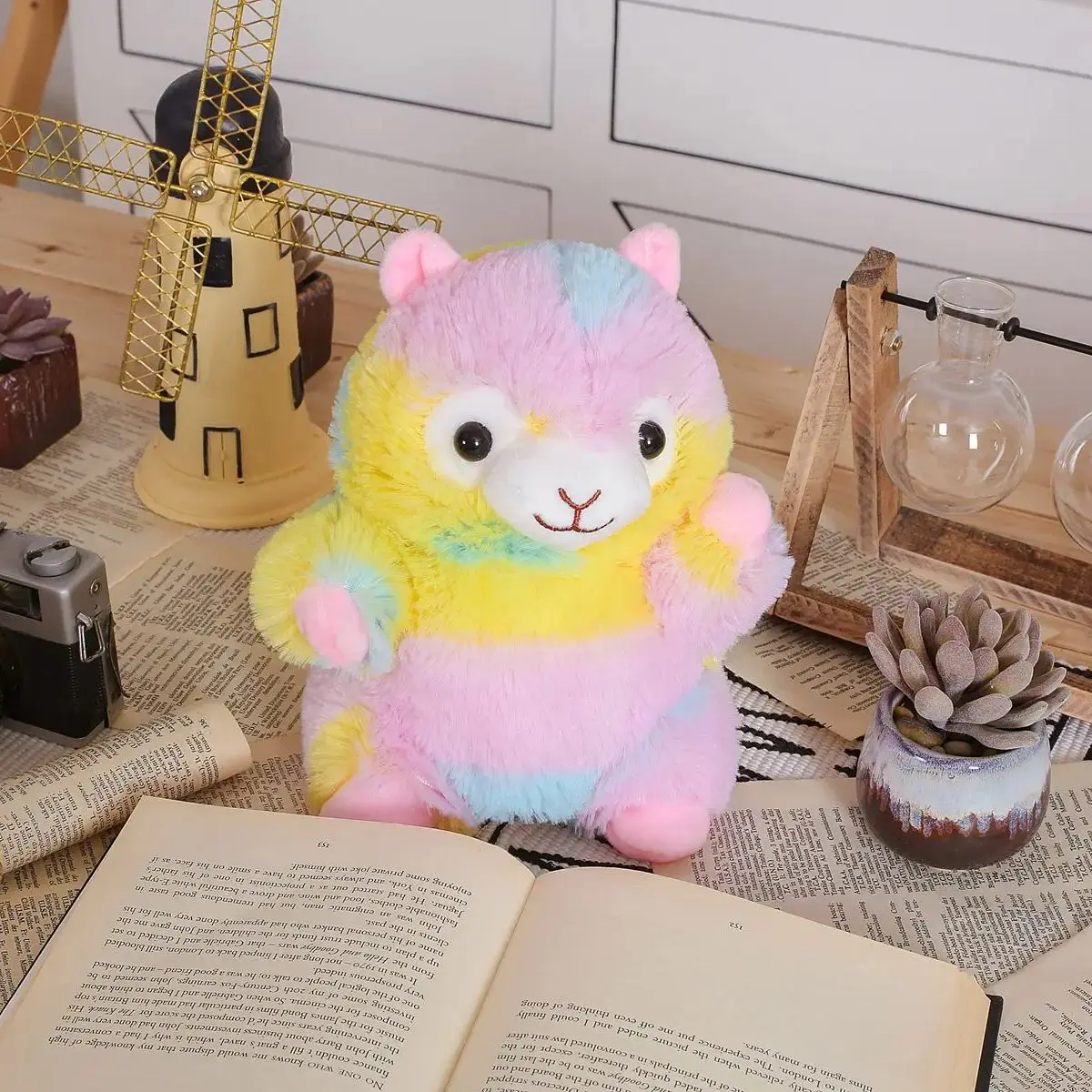 Peluche ripiene di alpaca bianca cartone animato burattino a mano genitore-figlio storytelling giocattoli di peluche di alpaca arcobaleno