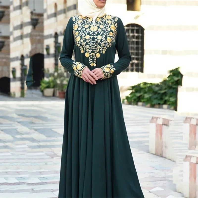 Casual Muslim Abaya Women Islamic Clothing Simple Ethnic Style Print Fashion Robe Long Dress Kaftan Arab Casual Abaya Robe