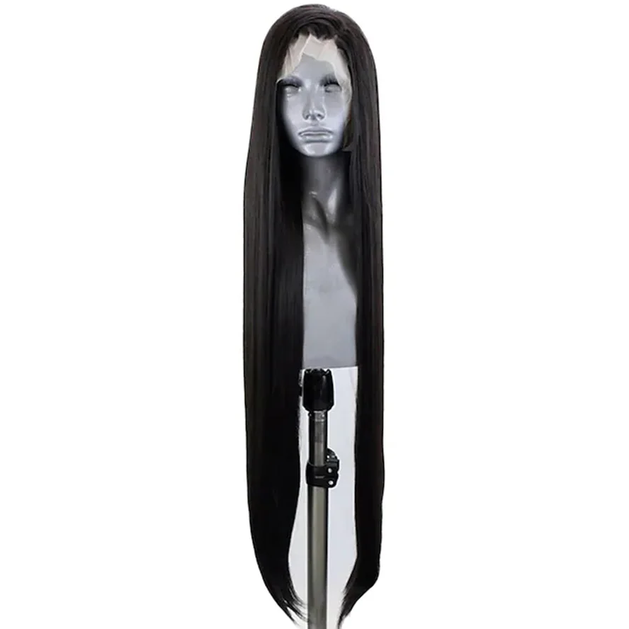 Perruque Lace Front Wig synthétique lisse noire naturelle 1B, 24 pouces, perruque frontale à dentelle sur le côté très longue pour femmes