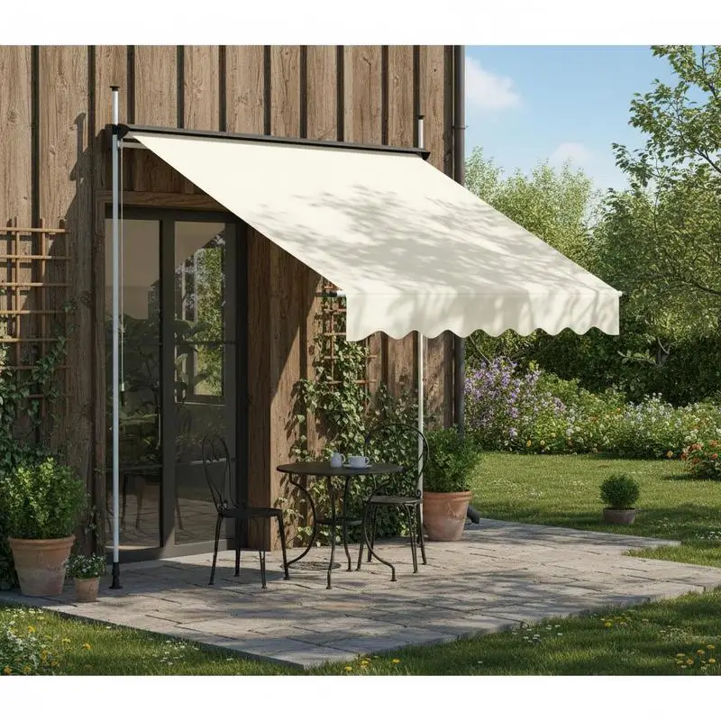 Auvent manuel rétractable pour terrasse, balcon et fenêtre – Polyester enduit de PU résistant aux intempéries avec structure en acier robuste