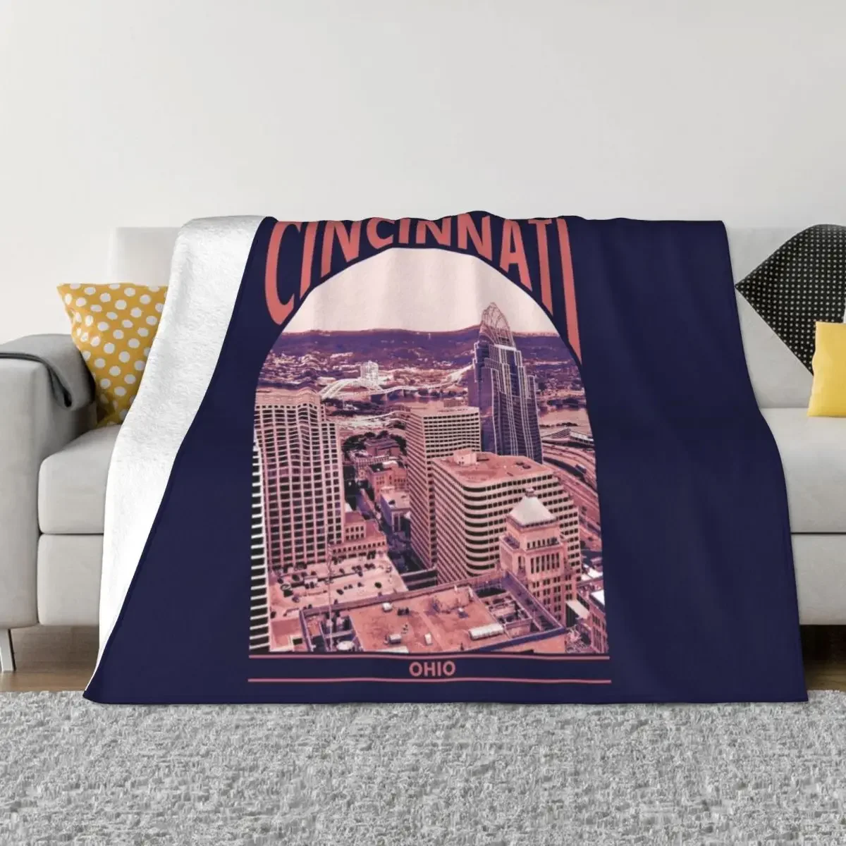 Cincinnati Ohio Throw Blanket Tourist bed plaid Quilt warm for winter Blankets