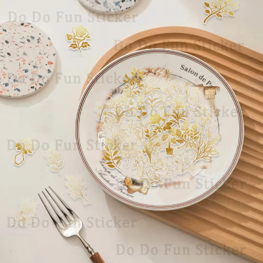 50 قطعة جميلة ورومانسية الذهب نبات زهرة PET ملصق الديكور الإبداعي سجل القصاصات كوب ماء جراب هاتف الغيتار ملصق يدوي الصنع