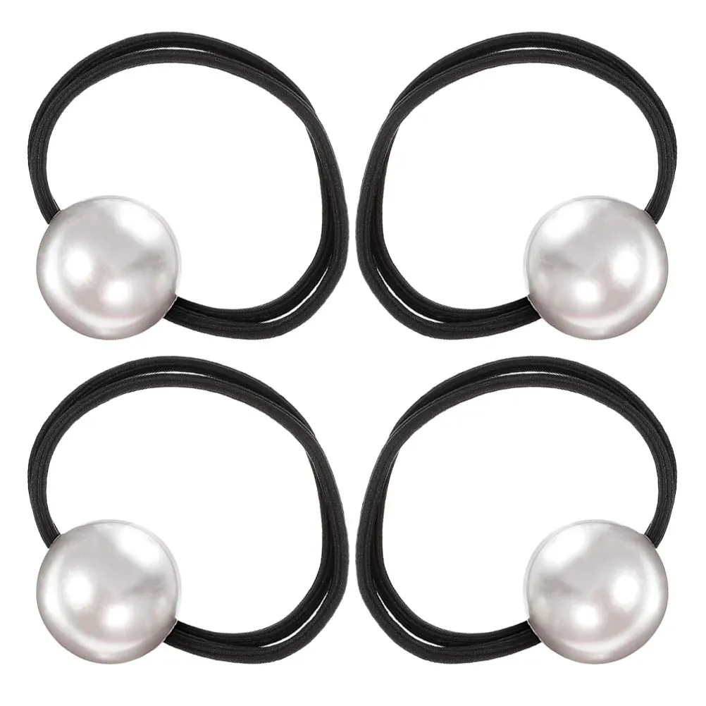 

4pcs Big Pearl Rope Elastic Ponytail Tie Soft Material Secure Hold French Pearl Hair Accessories Versatile Occasions Hair Care