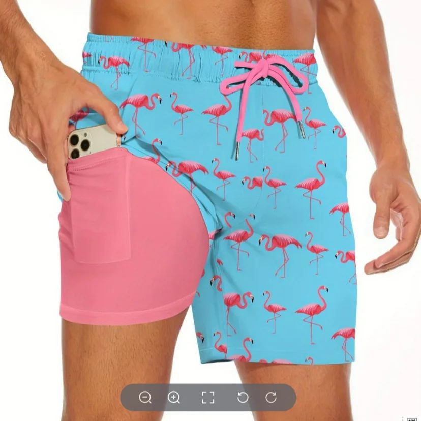 Men's Double Layer Quick Dry Beach Swim Shorts New Men's Beach Shorts Swimming Trunks Loose Casual Summer Sports Shorts