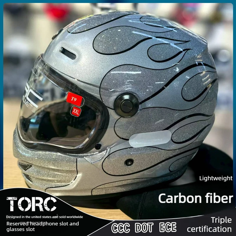 TORC Carbon Fiber Retro Motorcycle Helmet ECE DOT Certification Full Face Racing Off-road Helmet Men Cascos Para Moto for Harley
