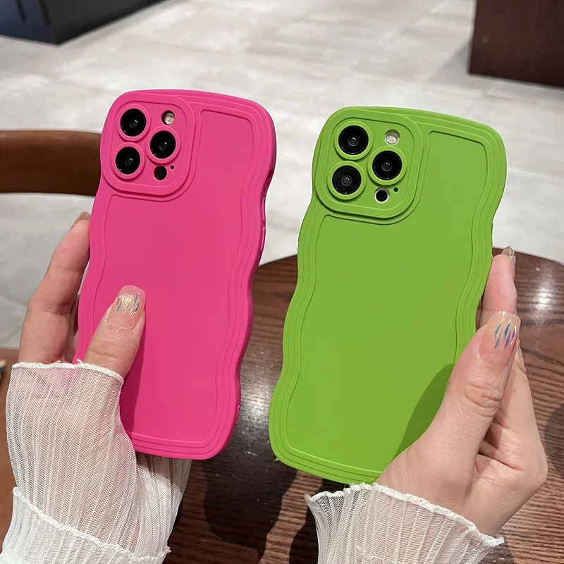 Candy Color Wavy Border Shockproof Case For iPhone 15 13 12 11 14 Pro Max X XR XS Max 7 8 6 Plus SE 20 Camera Protection Cover