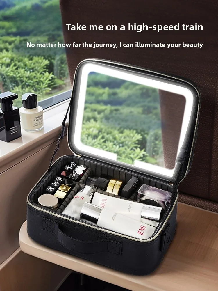 

OBOX Большая сумка для хранения вещей Capaci с зеркалом и светодиодной подсветкой Портативная сумка Beau для путешествий и ежедневного использования M и Fem Универсальная