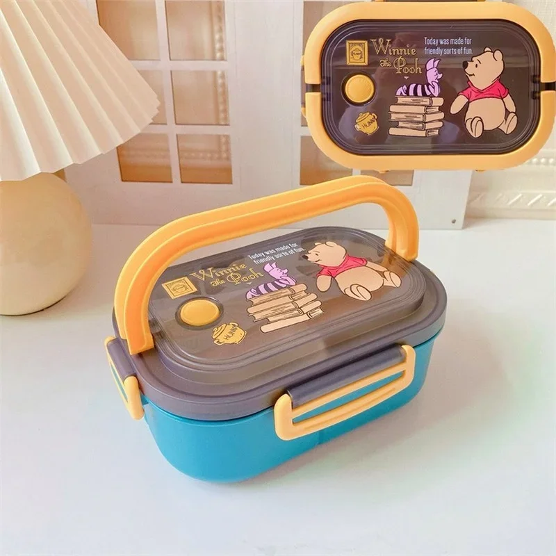 Disney Stitch Cartoon Portable Lunch Box Child Student Hermetic Bento Box Office Portable Double Layer High Capacity Lunch Box